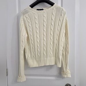 Vintage Womens Ralph Lauren Cream Cable Knit Sweater - Small - 100% Cotton